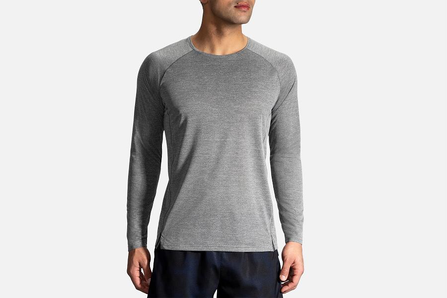 Brooks Ghost Men Clothes & Long Sleeve Running Shirt Grey BID183506